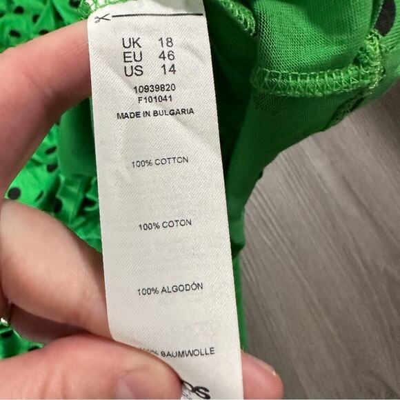 ASOS Design Green & Black Polka Dot Print 3/4 Sleeve Faux Wrap Midi Dress Sz 14 - Picture 7 of 9